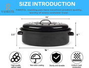Vankutl Roasting Pan with Lid, 16 Inch Oval Enamel Carbon Steel, Black