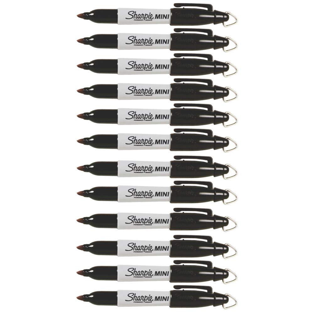 Mini Permanent Markers by Sharpie – 1 Count (Pack of 12), Plastic (Body), Felt (Tip), Black, Pack of 12, Model 1971844