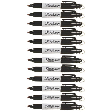 Mini Permanent Markers by Sharpie – 1 Count (Pack of 12), Plastic (Body), Felt (Tip), Black, Pack of 12, Model 1971844