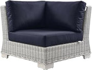 Blue Wicker Rattan Corner Chair with Cushioned Seat and Backrest, Modular Outdoor Patio Lounge Furniture for Garden Deck Backyard