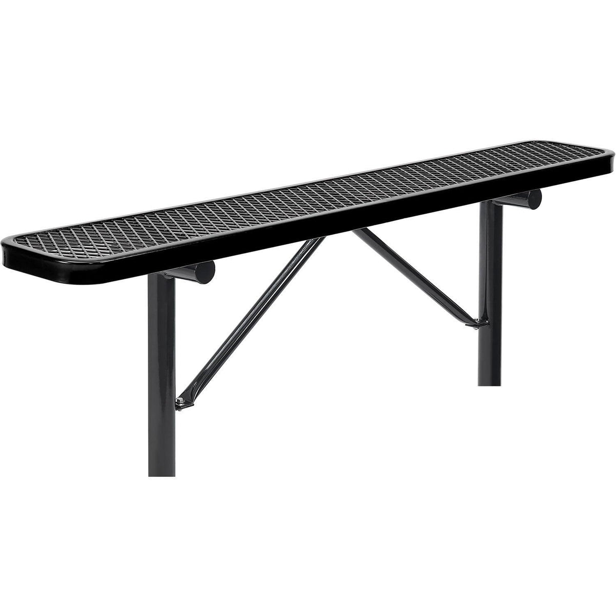 Global Industrial 6' Outdoor Steel Flat Bench – Expanded Metal, In Ground Mount, Black