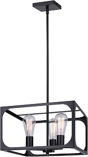 Canarm Rosano 3-Light Rod Chandelier, Open-Cage Mid-Century Industrial Design, Adjustable Height Ceiling Light for Dining Room, Kitchen, or Living Room