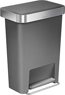 simplehuman 45 Liter / 12 Gallon Rectangular Kitchen Step Trash Can with Soft-Close Lid, Grey Plastic
