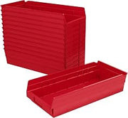 Akro-Mils 30158 Heavy Duty Plastic Shelf Bins, 18"x 8"x 4", Red, 12-Pack | Heavy Duty Nesting Storage Bins for Garage, Closet, Refrigerator, Kitchen, Cabinet, Drawer Organization, Pantry Organization
