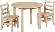 ECR4Kids 30in D Round Hardwood Table and Chair Set, 12in Seat Height, Kids Furniture, Antique White, 3-Piece