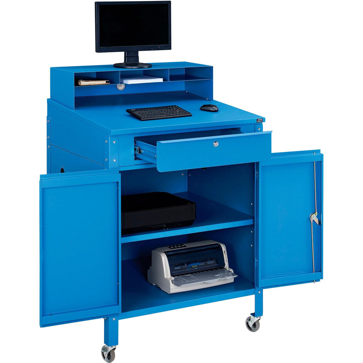 Mobile Cabinet Shop Desk by Global Industrial – Steel, Blue, Model 300912CBL