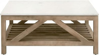 Starlight Canyon Home Gray Transitional Square Coffee Table with Solid Pine Wood Frame, Solid Quartz Top, Smoke Gray Finish, Lower Shelf