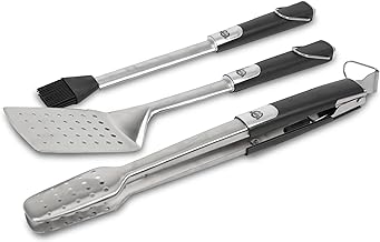 PIT BOSS Grills Soft Touch 3 Piece Tool Set, Stainless | Includes: Locking tongs, spatula, and silicone basting brush