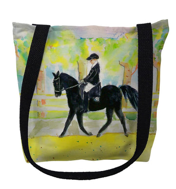 13 x 13 in. Black Horse & Rider Small Tote Bag by Betsy Drake – Small, Black, Model TY141S