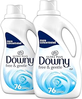 Downy Ultra Plus Free & Gentle Laundry Fabric Softener Liquid, Concentrated, 152 Loads Total, 51 Fl Oz (Pack of 2), White