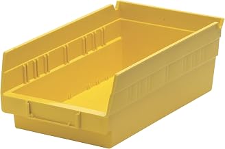Quantum Storage QSB102 Heavy-Duty Nesting Plastic Shelf Bins for Pharmacy, Hospital & Warehouse, Hanging Lip & 7 Divider Slots, 11-5/8" x 6-5/8" x 4", Yellow, 30-Pack