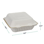 Compostable 8" Soak Proof Clamshell To Go Containers by ECO PRODUCTS – 8", 35.5 ounces, Molded Fiber, white, Pack of 200
