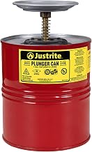 Justrite Plunger Can for Solvents, 1 Gallon Capacity, Made in the USA, Red