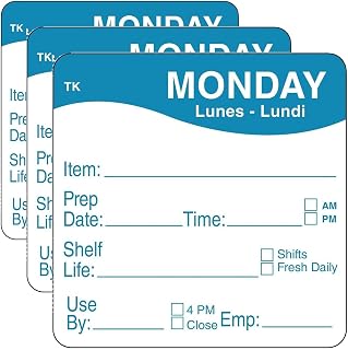 DayMark Safety Systems ToughMark IT114368-1-MON Trilingual Repositionable Label, Monday, 2" x 2", Blue, Roll of 500 (Pack of 3)