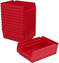 Akro-Mils 30150 Heavy Duty Plastic Shelf Bins, 12"x 8"x 4", Red, 12-Pack | Heavy Duty Nesting Storage Bins for Garage, Closet, Refrigerator, Kitchen, Cabinet, Drawer Organization, Pantry Organization