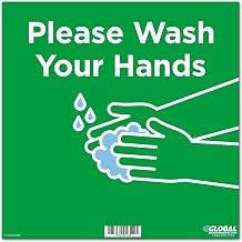 Global Industrial 12" Square Please Wash Your Hands Wall Sign, Green, Adhesive
