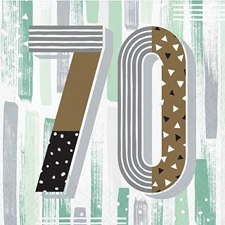 Creative Converting Minted Milestone Chocolate Chip Mint 70th Birthday Napkins, 16 Count