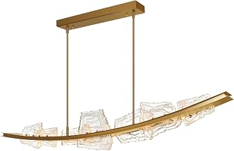 CWI Lighting Arcus Integrated LED 70in Brass Chandelier with Handcrafted Glass for Living Room, Kitchen, Bedroom