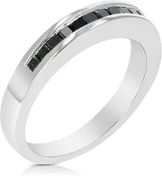 1/3 cttw Princess Cut Black Diamond Wedding Band .925 Sterling Silver Channel