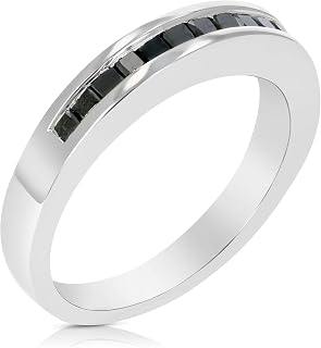 1/3 cttw Princess Cut Black Diamond Wedding Band .925 Sterling Silver Channel