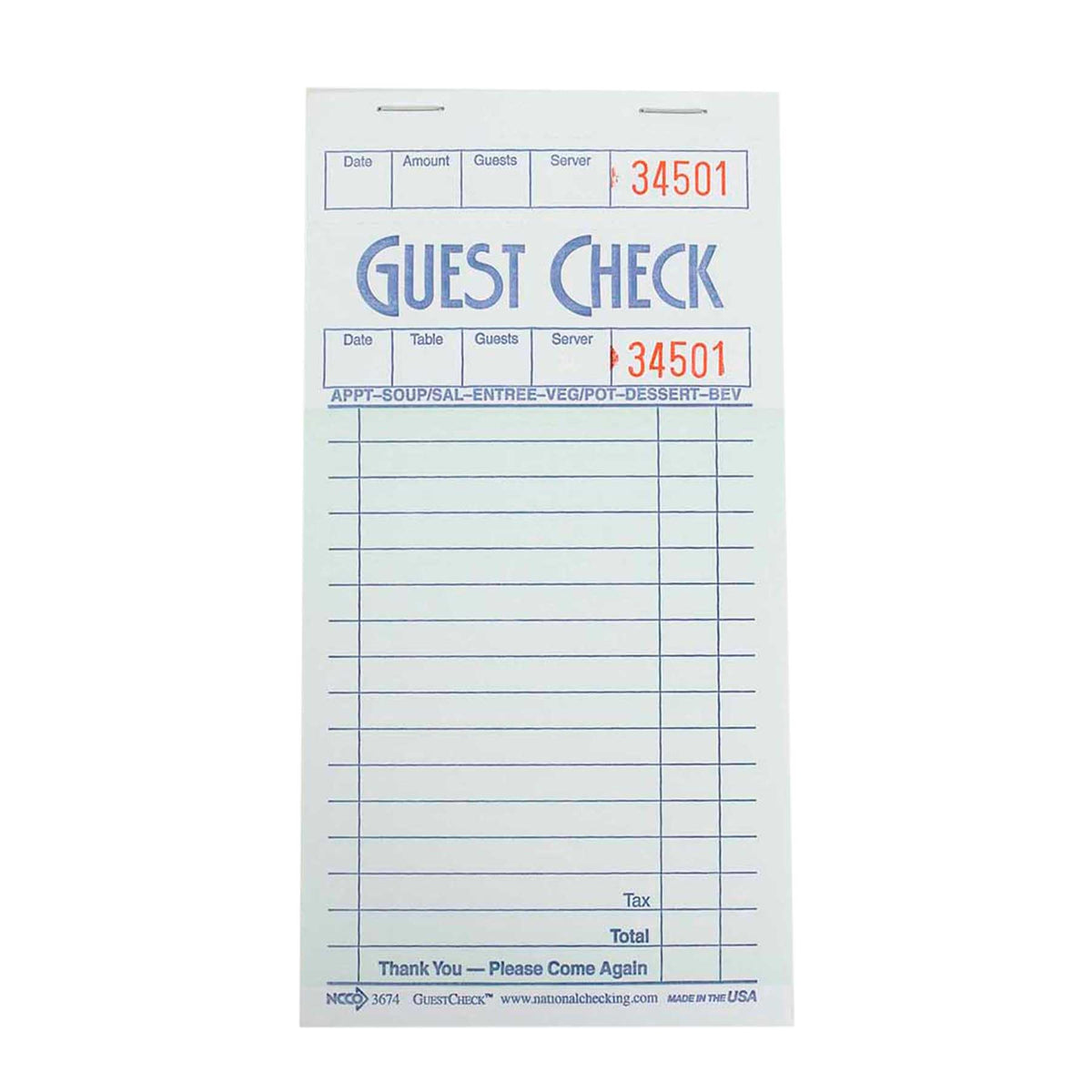 National Checking Company Guest Check Board - 1 Part Green by NCCO – Paper, Pack of 2500