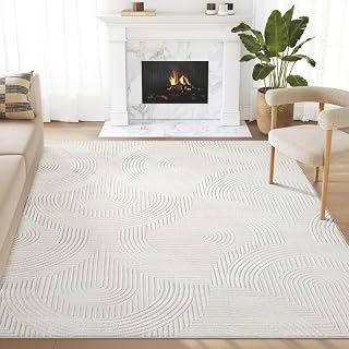 Abani Neutral Cream Area Rug 2' x 3' for Living Room, Bedroom - Zen Reiki Semi-Circle Pattern - Durable & Easy to Clean