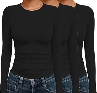 3 Pack Long Sleeve Shirts for Women Basic Crew Neck Tops Thermal T-Shirts