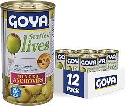 Goya Foods Manzanilla Olives Stuffed with Anchovies, 5.25 Ounce (Pack of 12)