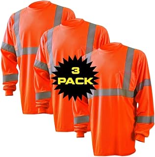 OccuNomix LUX-LSETP3B-O4X Classic Standard Long Sleeve Wicking Birdseye T-Shirt with Pocket, Class 3, 100% ANSI Wicking Polyester Birdseye, 4X-Large, Orange (High Visibility), Pack of 3