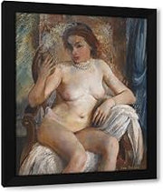 Vera Rockline 20x24 Black Modern Framed Art Print Titled: Nude with Mirror