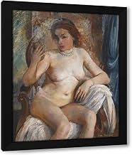 Vera Rockline 20x24 Black Modern Framed Art Print Titled: Nude with Mirror