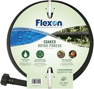 Flexon 50ft Soaker Hose for Garden & Landscaping – Heavy-Duty, Kink-Resistant Drip Irrigation Hose – Saves Water, Delivers Deep Root Hydration – Flexible & Easy to Install
