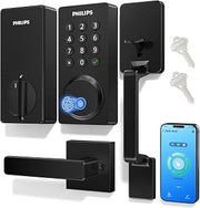 PHILIPS Upgraded Wi-Fi Smart Front Door Lock Set, Fingerprint Keyless Entry Deadbolt, Keypad Lock with Handle, App Remote Control, IP53 Waterproof, Auto Lock, Anti-Peeping Password, Easy Install