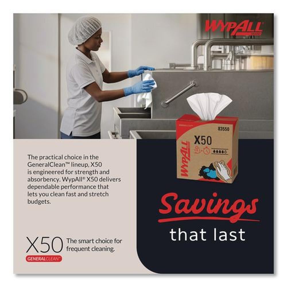Pop-Up Box X50 White Extended Use Disposable Cloth - 176 sheets per box - 10 boxes per case. by Wypall – 1 Count (Pack of 1), Paper, White, Model KCC83550