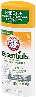 Arm & Hammer Essentials Deodorant- Unscented- Solid Oval- Made with Natural Deodorizers- Free From Aluminum, Parabens & Phthalates, 2.5 Oz