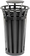 Global Industrial 24 Gallon Heavy-Duty Outdoor Metal Slatted Round Trash Receptacle with Rain Bonnet Lid, Powder Coat Finish, 23" Diameter x 41-3/4"H, Black