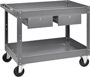 2 Shelf Deep Tray Steel Stock Cart by Global Industrial – 3.5"L x 24"W x 32"H, 12-Gauge Steel, Gray, Model 988842