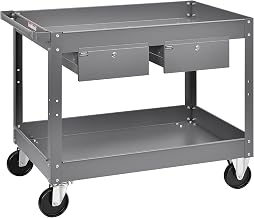 2 Shelf Deep Tray Steel Stock Cart by Global Industrial – 3.5"L x 24"W x 32"H, 12-Gauge Steel, Gray, Model 988842