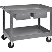 2 Shelf Deep Tray Steel Stock Cart by Global Industrial – 3.5"L x 24"W x 32"H, 12-Gauge Steel, Gray, Model 988842