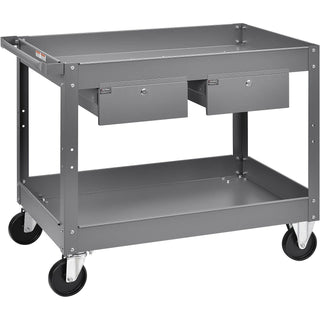 2 Shelf Deep Tray Steel Stock Cart by Global Industrial – 3.5"L x 24"W x 32"H, 12-Gauge Steel, Gray, Model 988842