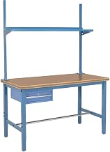 Global Industrial 72" W x 36" D Workbench, 1-5/8" Thick Shop Top Safety Edge with Drawer, Upright & Shelf, Blue
