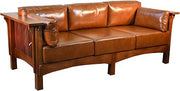 Starlight Canyon Home Solid Wood Leather-Upholstered Sofa with Quarter Sawn Oak Frame, Mission Style Leather Couch for Living Room, Michael's Cherry