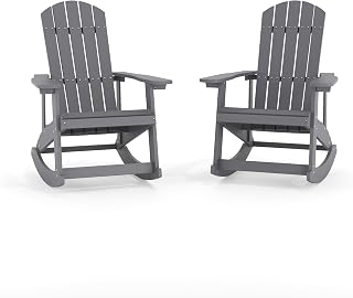 Flash Furniture Adirondack Rocking Chair, 2-Pack, Gray | All-Weather Poly Resin, Indoor/Outdoor, Commercial Grade, 350 LB Capacity
