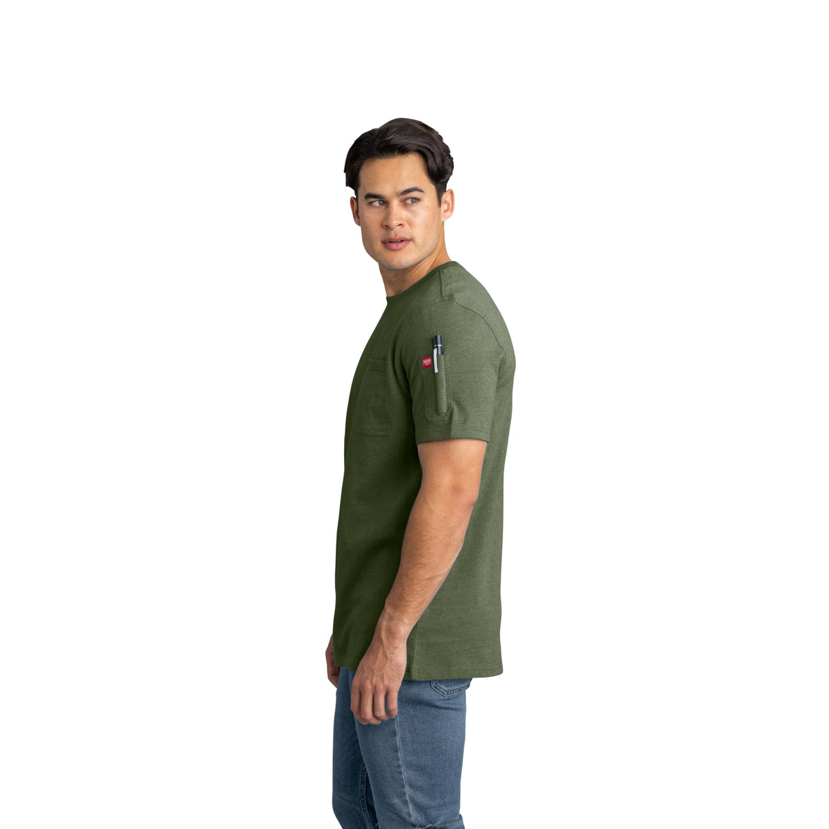 Men's Short Sleeve Heavyweight Slim Fit Cotton T-Shirt by Red Kap – Cotton, Heather Dark Forest, Model S5K6HD SS S