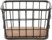 HUBERT Black Iron and Brown Mango Wood Display Basket - 12" L x 8" W x 8" H