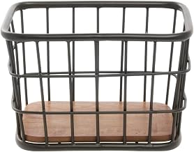 HUBERT Black Iron and Brown Mango Wood Display Basket - 12" L x 8" W x 8" H