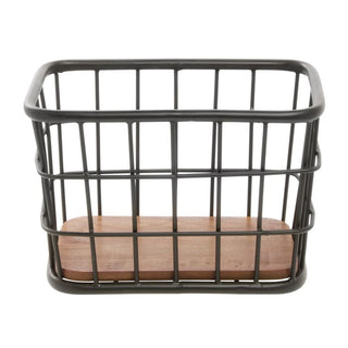 Black Iron and Brown Mango Wood Display Basket - 12" L x 8" W x 8" H by HUBERT – Iron, Black, Model MDA-HJ04