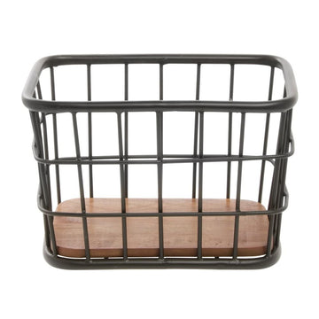Black Iron and Brown Mango Wood Display Basket - 12" L x 8" W x 8" H by HUBERT – Iron, Black, Model MDA-HJ04