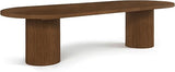 Meridian Furniture 725Brown-T Belinda Collection Mid-Century Modern Solid Wood Brown Oak Veneer Dining Table, Oval Design, Fluted Bases, 2 Leaves Included, 90"/106.5"/123" W x 47.5" D x 31" H, Brown