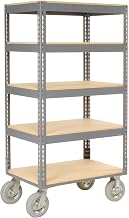 Global Industrial Easy Adjust Boltless 5 Shelf Truck, Wood Shelves, Pneumatic Casters, 36" L x 18" W x 68" H